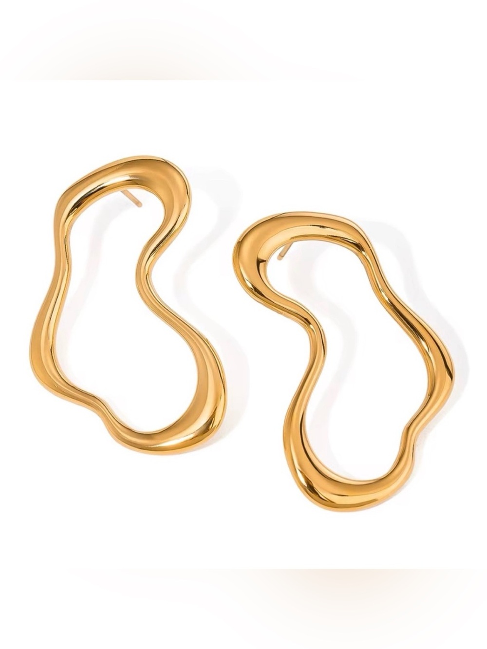NEW Anthropologie Squiggle Post Earrings Asymmetrical Gold Loop Hoop JL08